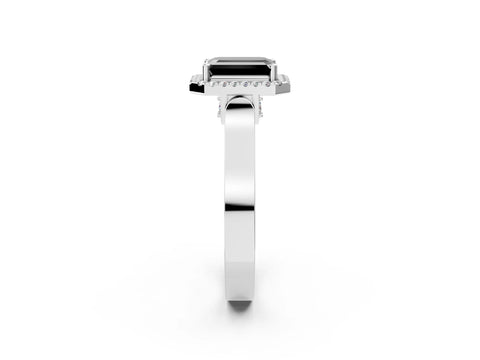 White gold Fancy Black Emerald Cut Halo Round Diamond Twist Band with Four-Prong Setting_2