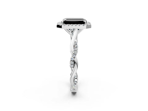 White gold Fancy Black Emerald Cut Halo Twist Band with Four-Prong Setting_2