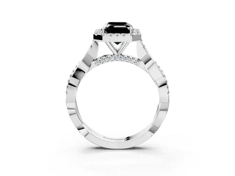 White gold Fancy Black Emerald Cut Halo Twist Band with Four-Prong Setting_3