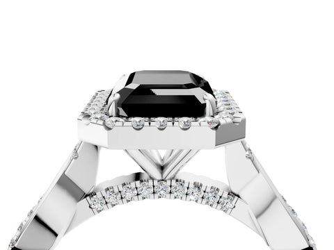 White gold Fancy Black Emerald Cut Halo Twist Band with Four-Prong Setting_4