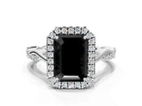 White gold Fancy Black Emerald Cut Halo Twist Band with Four-Prong Setting_72