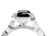 White gold Fancy Black Emerald Cut Halo Twist Band with Four-Prong Setting_76