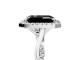 White gold Fancy Black Emerald Cut Halo Twist Band with Four-Prong Setting_77