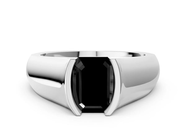 Platinum Emerald Cut Half Bezel Solitaire Engagement Ring Setting for Black Center