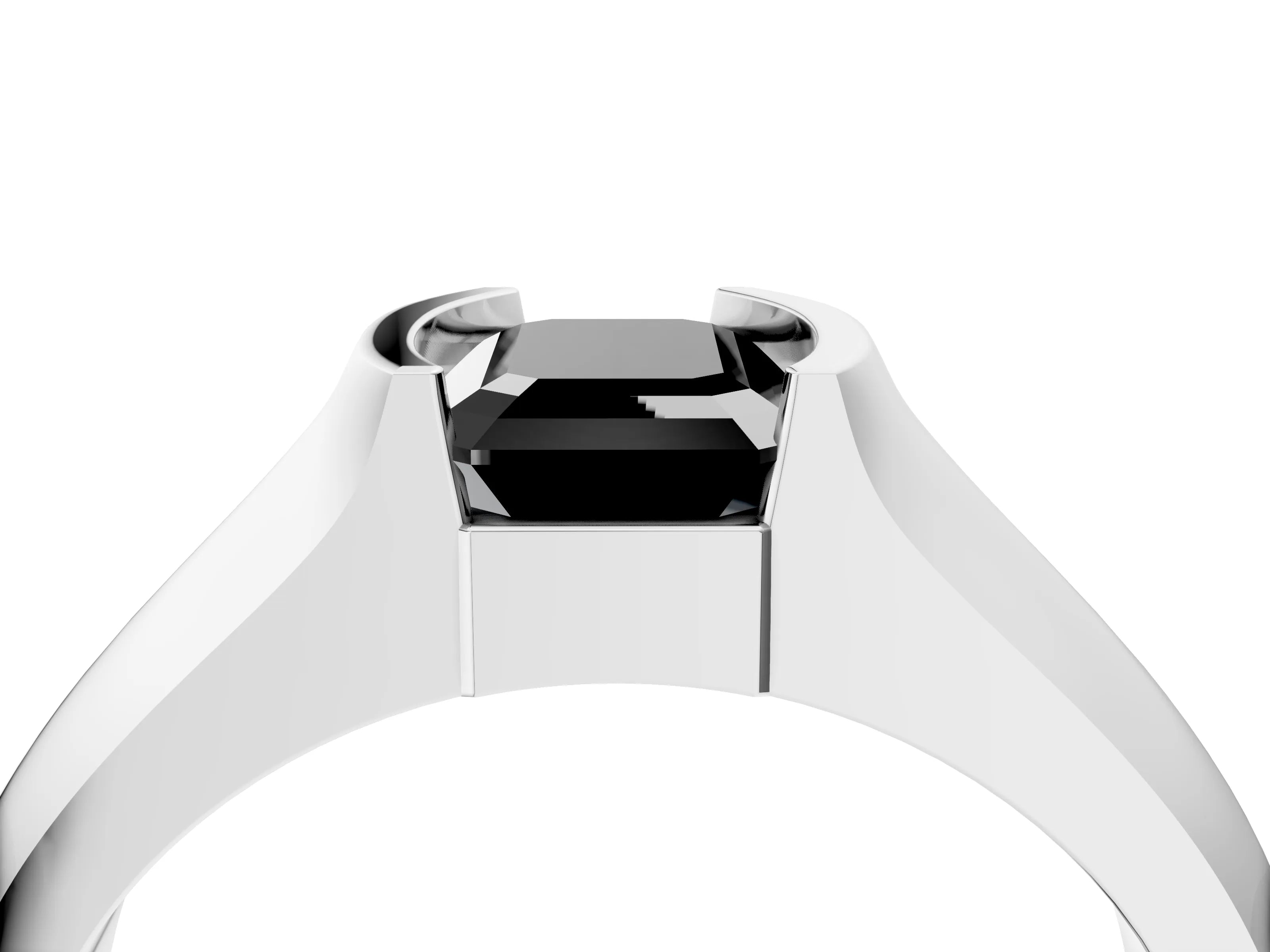 White gold Fancy Black Emerald Cut Solitaire Bezel Set Diamond Ring with Wide Band_16