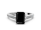 White gold Fancy Black Emerald Cut Solitaire Cathedral Diamond Engagement Ring with Channel-Set Band and Four-Prong Setting_15