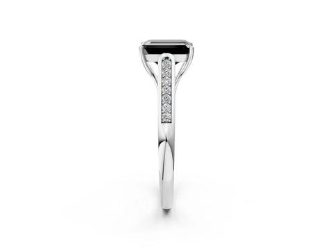 White gold Fancy Black Emerald Cut Solitaire Cathedral Diamond Engagement Ring with Channel-Set Band and Four-Prong Setting_17