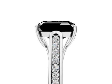 White gold Fancy Black Emerald Cut Solitaire Cathedral Diamond Engagement Ring with Channel-Set Band and Four-Prong Setting_20