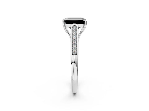 White gold Fancy Black Emerald Cut Solitaire Cathedral Diamond Engagement Ring with Channel-Set Band and Four-Prong Setting_5