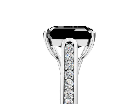 White gold Fancy Black Emerald Cut Solitaire Cathedral Diamond Engagement Ring with Channel-Set Band and Four-Prong Setting_8