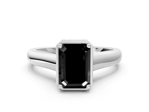 White gold Fancy Black Emerald Cut Solitaire Diamond Engagement Ring with Four-Prong Setting and Tapered Band_12