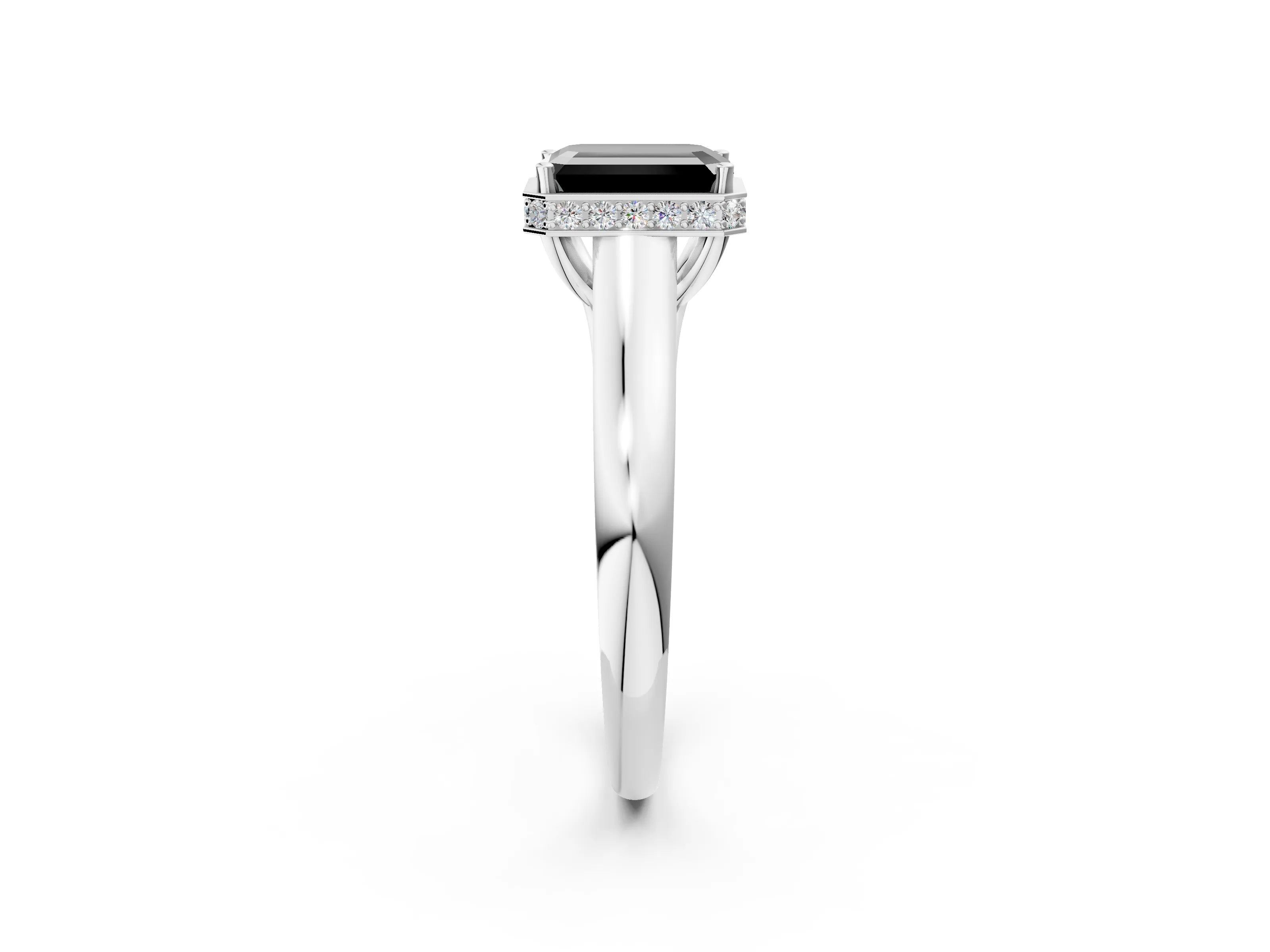 White gold Fancy Black Emerald Cut Solitaire Diamond Engagement Ring with Four-Prong Setting and Tapered Band_14