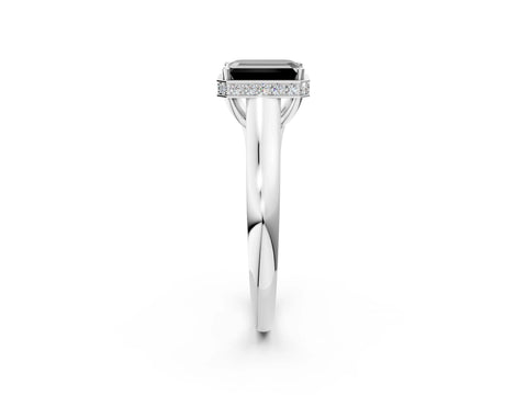 White gold Fancy Black Emerald Cut Solitaire Diamond Engagement Ring with Four-Prong Setting and Tapered Band_14