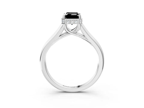White gold Fancy Black Emerald Cut Solitaire Diamond Engagement Ring with Four-Prong Setting and Tapered Band_15