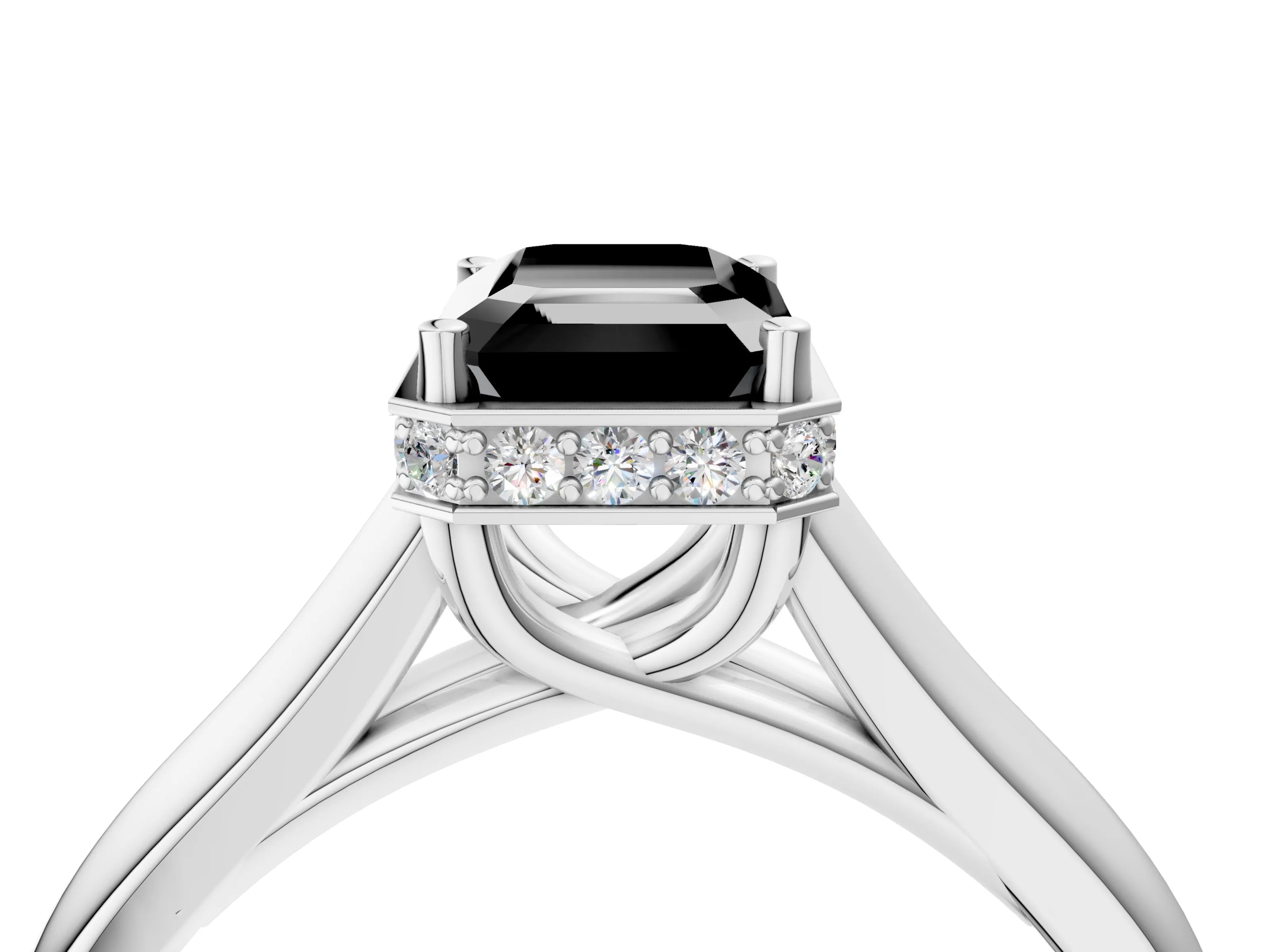 White gold Fancy Black Emerald Cut Solitaire Diamond Engagement Ring with Four-Prong Setting and Tapered Band_16