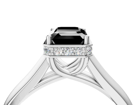 White gold Fancy Black Emerald Cut Solitaire Diamond Engagement Ring with Four-Prong Setting and Tapered Band_16