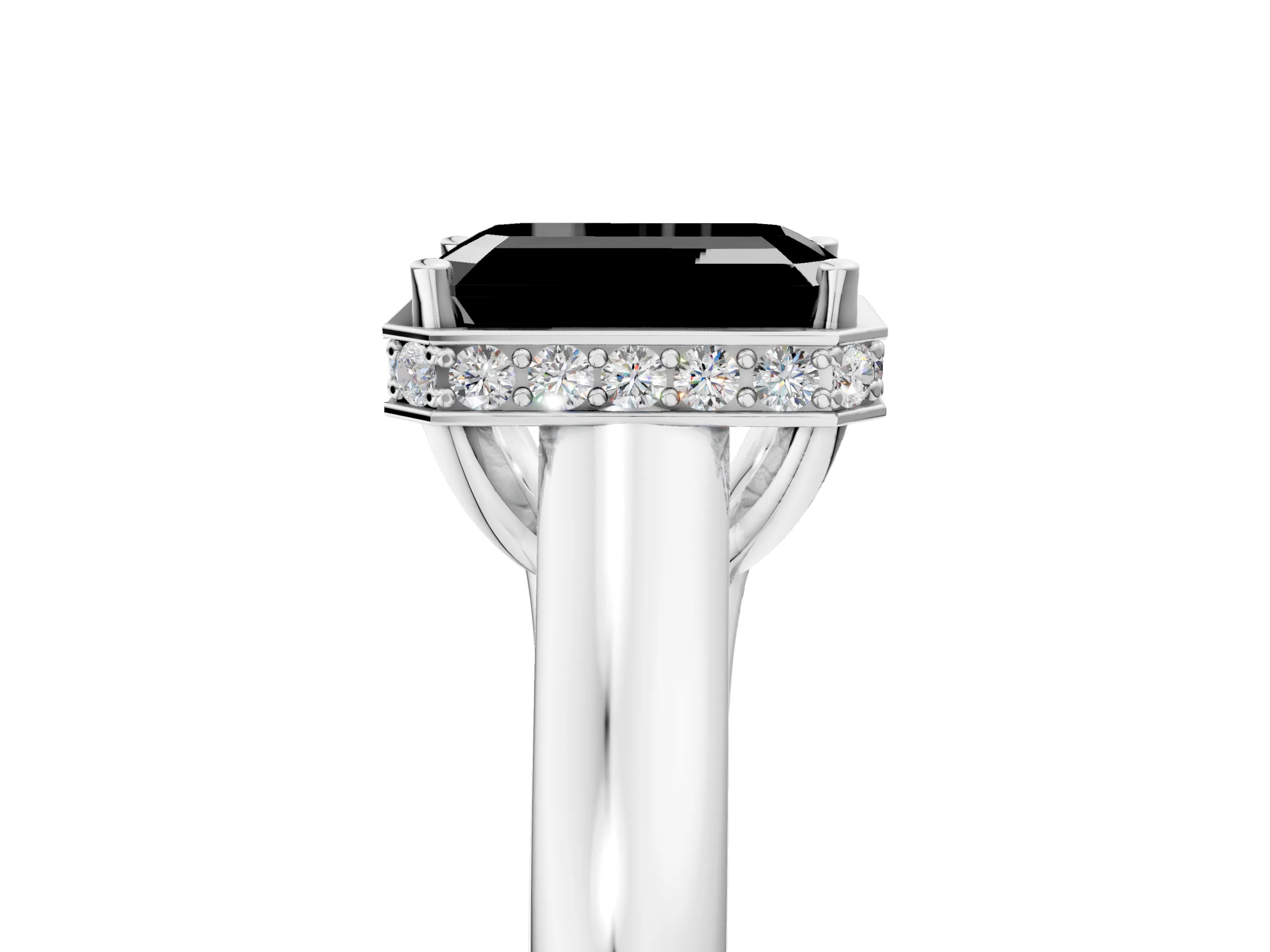 White gold Fancy Black Emerald Cut Solitaire Diamond Engagement Ring with Four-Prong Setting and Tapered Band_17
