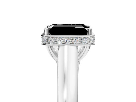 White gold Fancy Black Emerald Cut Solitaire Diamond Engagement Ring with Four-Prong Setting and Tapered Band_17