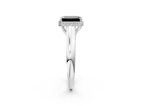 White gold Fancy Black Emerald Cut Solitaire Diamond Engagement Ring with Four-Prong Setting and Tapered Band_2
