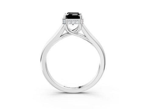 White gold Fancy Black Emerald Cut Solitaire Diamond Engagement Ring with Four-Prong Setting and Tapered Band_3