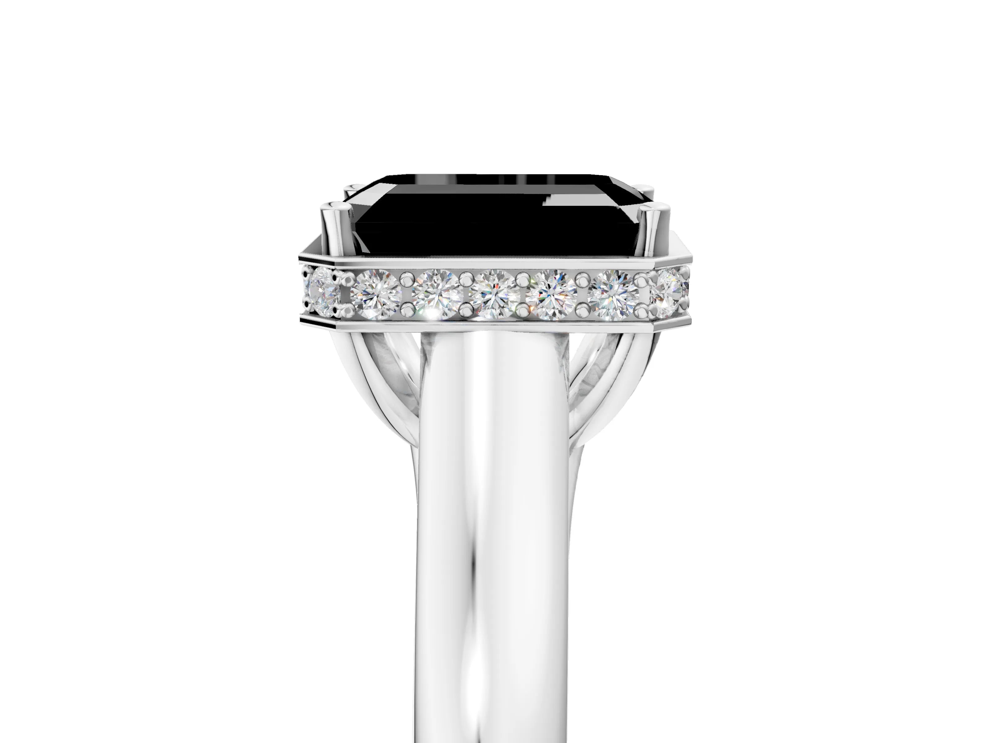 White gold Fancy Black Emerald Cut Solitaire Diamond Engagement Ring with Four-Prong Setting and Tapered Band_5