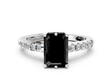 White gold Fancy Black Emerald Cut Solitaire Diamond Engagement Ring with Pavé Band and Six-Prong Setting_12
