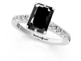 White gold Fancy Black Emerald Cut Solitaire Diamond Engagement Ring with Pavé Band and Six-Prong Setting_13