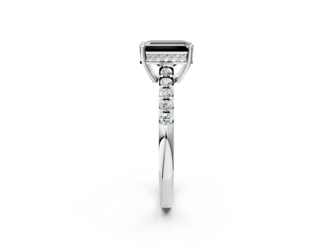 White gold Fancy Black Emerald Cut Solitaire Diamond Engagement Ring with Pavé Band and Six-Prong Setting_14