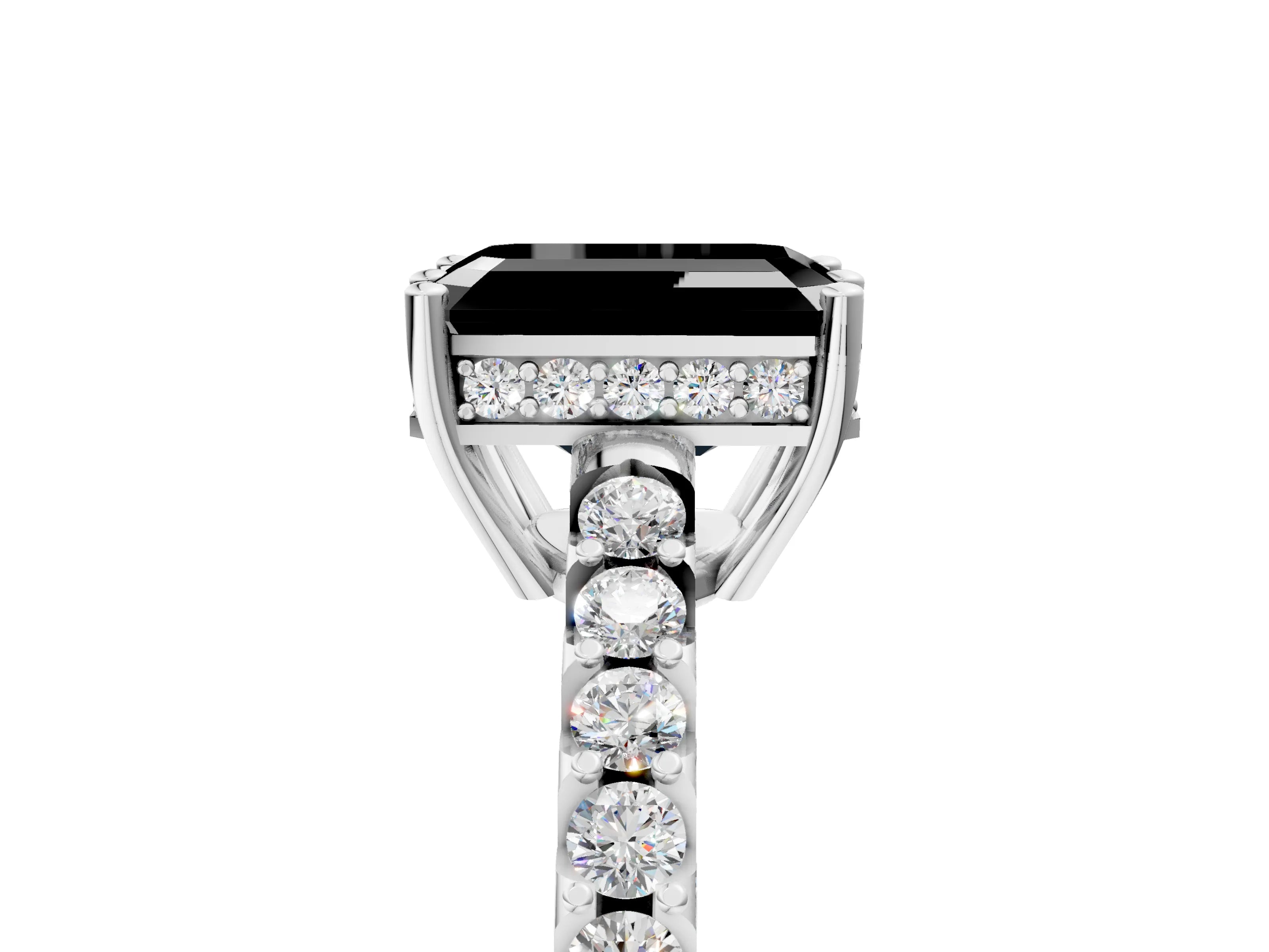 White gold Fancy Black Emerald Cut Solitaire Diamond Engagement Ring with Pavé Band and Six-Prong Setting_17