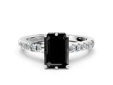 White gold Fancy Black Emerald Cut Solitaire Diamond Engagement Ring with Pavé Band and Six-Prong Setting_24