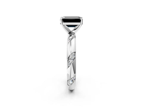 White gold Fancy Black Emerald Cut Solitaire Diamond Engagement Ring with Twisted Pave Band and Four-Prong Setting_21