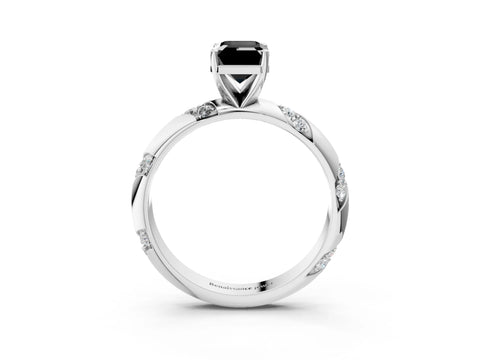 White gold Fancy Black Emerald Cut Solitaire Diamond Engagement Ring with Twisted Pave Band and Four-Prong Setting_22