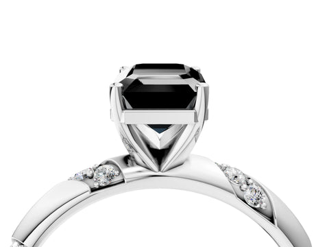 White gold Fancy Black Emerald Cut Solitaire Diamond Engagement Ring with Twisted Pave Band and Four-Prong Setting_23