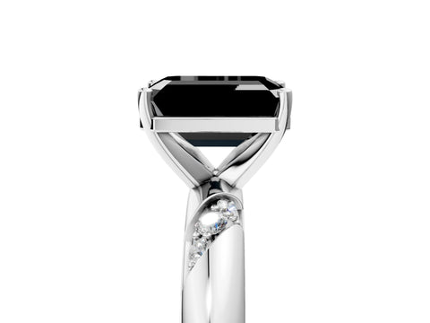 White gold Fancy Black Emerald Cut Solitaire Diamond Engagement Ring with Twisted Pave Band and Four-Prong Setting_24