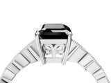 White gold Fancy Black Emerald Cut Solitaire Diamond Ring with Infinity Twist Band and Four-Prong Setting_4