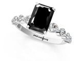 White gold Fancy Black Emerald Cut Solitaire Diamond Ring with Pave Band and Four-Prong Setting_1