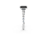 White gold Fancy Black Emerald Cut Solitaire Diamond Ring with Pave Band and Four-Prong Setting_2