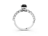 White gold Fancy Black Emerald Cut Solitaire Diamond Ring with Pave Band and Four-Prong Setting_3