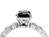 White gold Fancy Black Emerald Cut Solitaire Diamond Ring with Pave Band and Four-Prong Setting_4