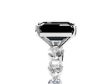 White gold Fancy Black Emerald Cut Solitaire Diamond Ring with Pave Band and Four-Prong Setting_5