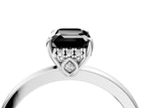 White gold Fancy Black Emerald Cut Solitaire Diamond Ring with Prong Setting and Plain Band_28