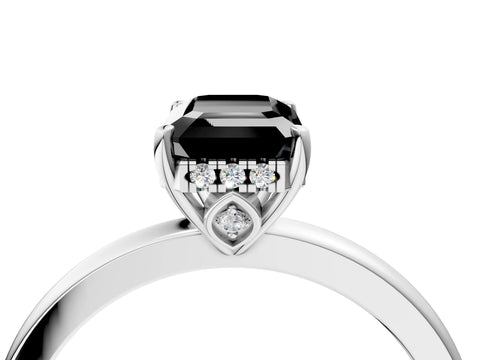 White gold Fancy Black Emerald Cut Solitaire Diamond Ring with Prong Setting and Plain Band_40