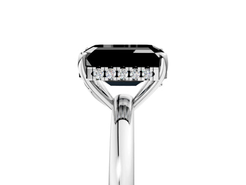 White gold Fancy Black Emerald Cut Solitaire Diamond Ring with Prong Setting and Plain Band_41