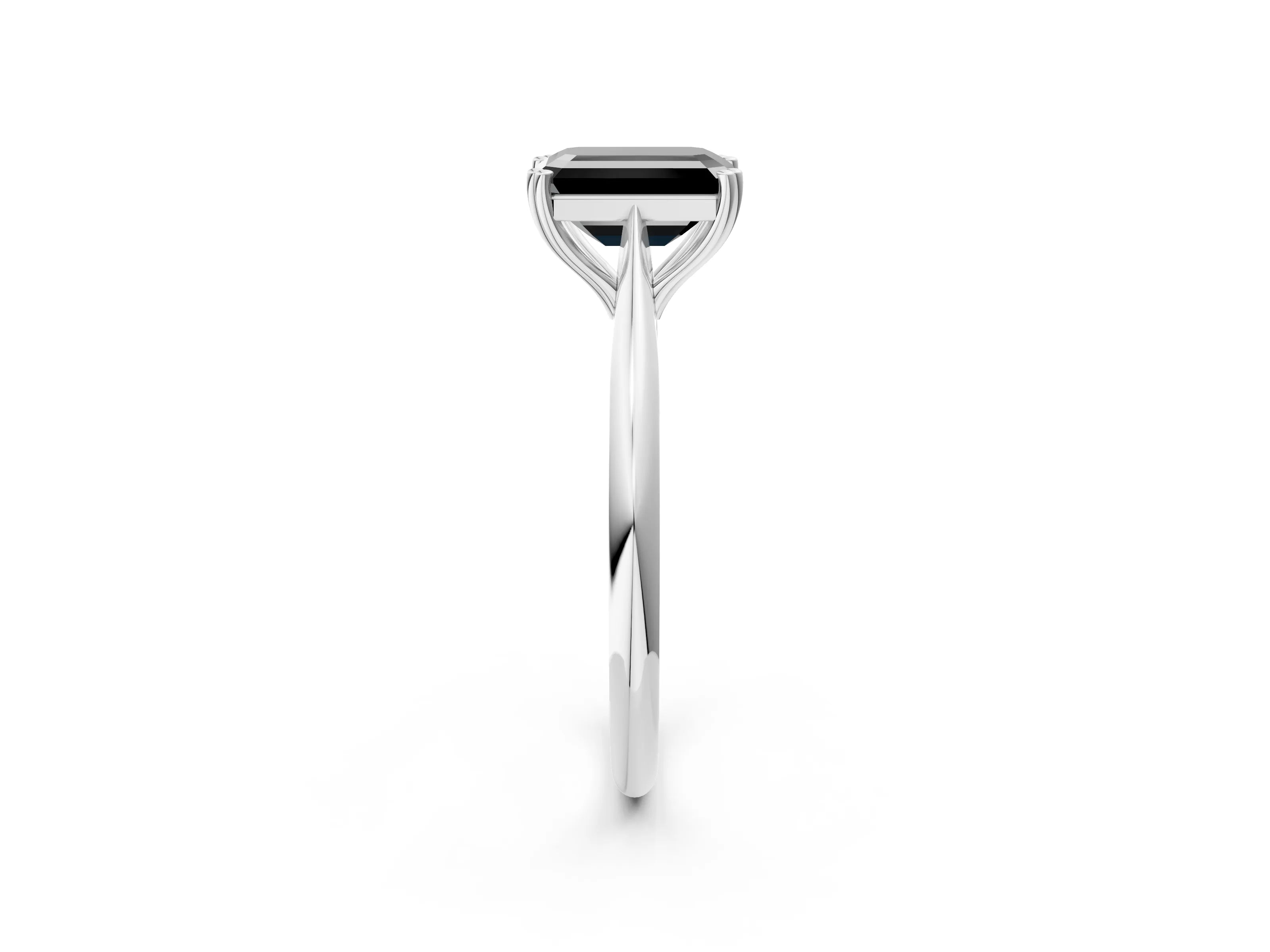 White gold Fancy Black Emerald Cut Solitaire Diamond Ring with Six-Prong Setting and Classic Band_2