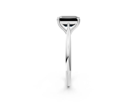 White gold Fancy Black Emerald Cut Solitaire Diamond Ring with Six-Prong Setting and Classic Band_2