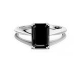 White gold Fancy Black Emerald Cut Solitaire Diamond Ring with Six-Prong Setting and Classic Band_36