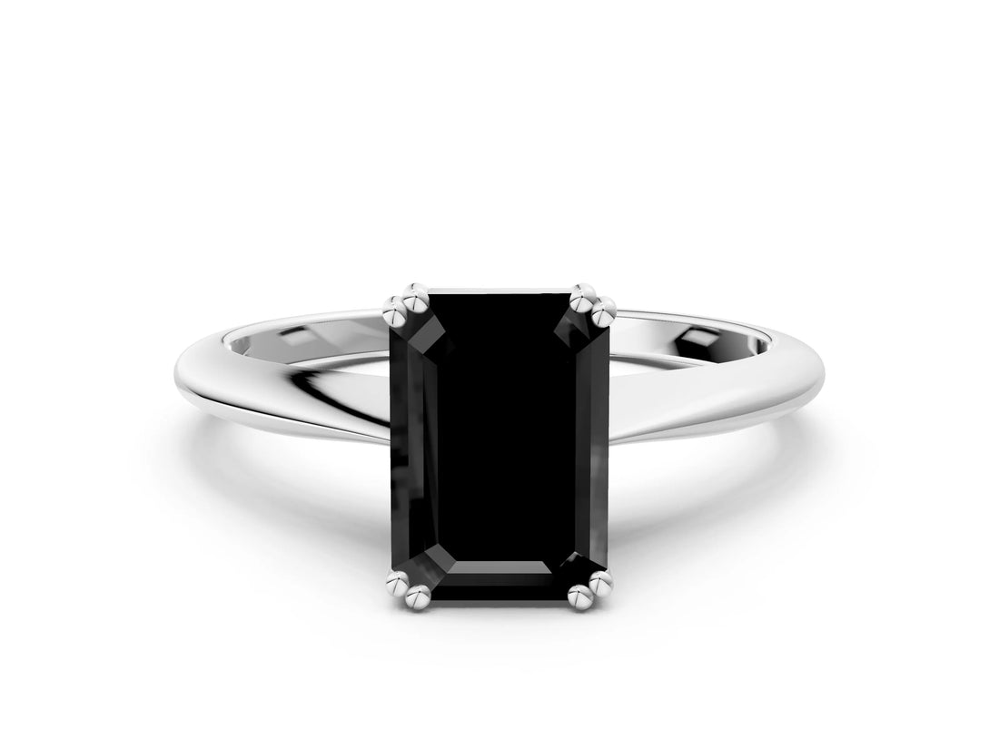 White gold Fancy Black Emerald Cut Solitaire Diamond Ring with Six-Prong Setting and Classic Band_38