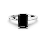 White gold Fancy Black Emerald Cut Solitaire Diamond Ring with Six-Prong Setting and Classic Band_43