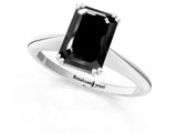 White gold Fancy Black Emerald Cut Solitaire Diamond Ring with Six-Prong Setting and Classic Band_44