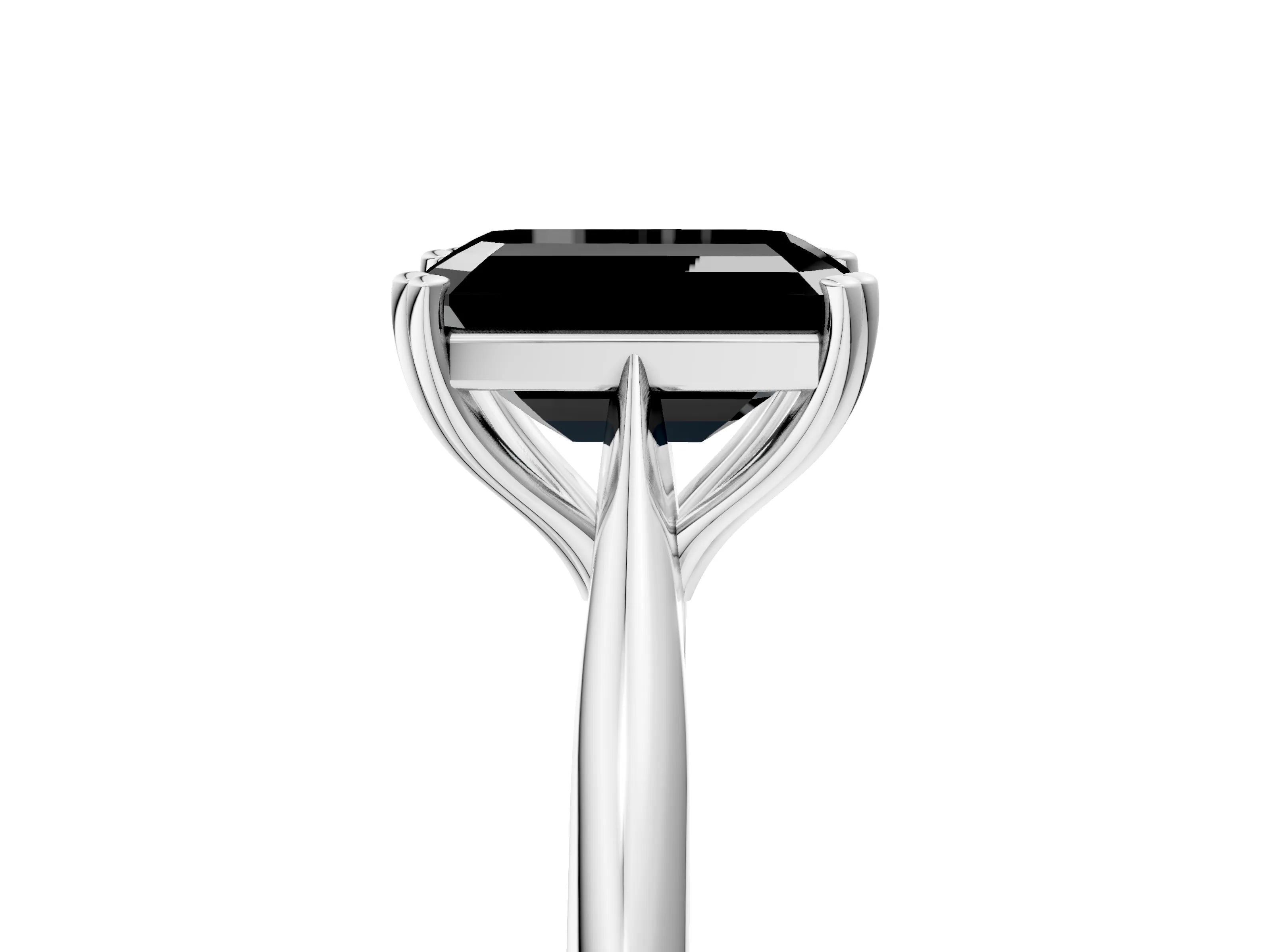 White gold Fancy Black Emerald Cut Solitaire Diamond Ring with Six-Prong Setting and Classic Band_5